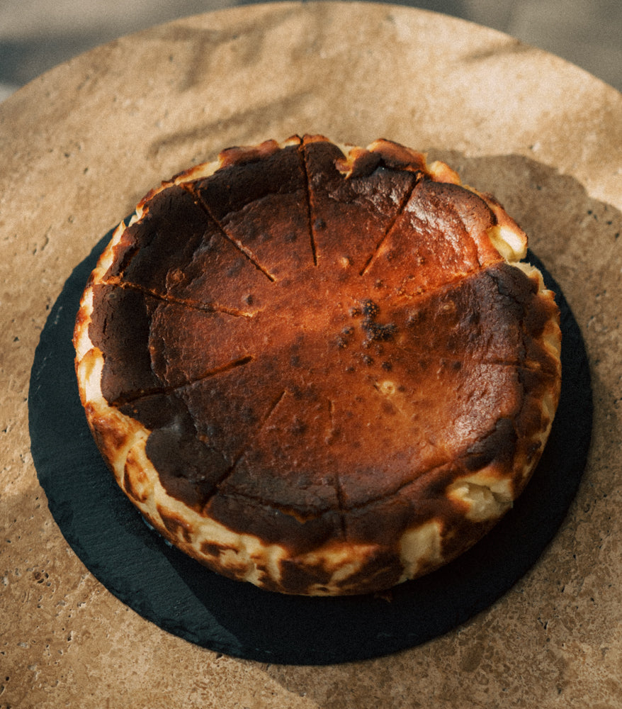 Burnt pastry on a stone surface
